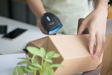 Asian Women Entrepreneurs in SME Using Laptops to Process Online Orders and Manage Parcel...