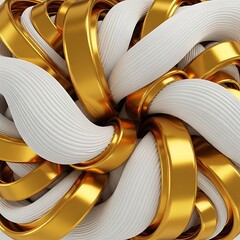 An intricate abstract pattern of interwoven white ribbed ropes and gleaming gold bands creating a mesmerizing visual texture.