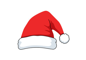 Cartoon Santa Hat with White Fur Trim and Pom-Pom.