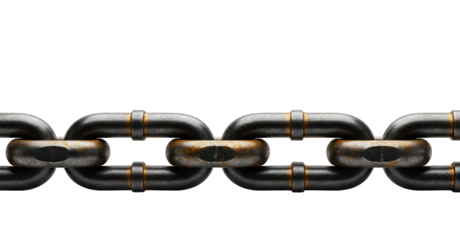 Close-up of rusted metal chain links against a black background, centered
