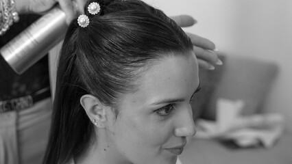 Fototapeta premium Stunning close-up portrait of a bride with glamorous makeup on her wedding day