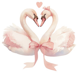 Fototapeta premium PNG Coquette christmas swans illustration ribbons heart.