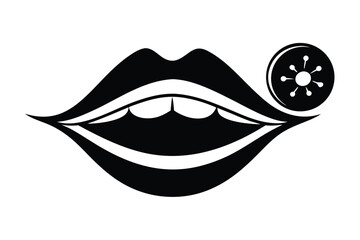 Abstract black mouth with teeth is shown next to a virus cell