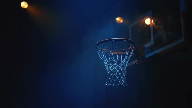 Dramatic Basketball Hoop in Smoky Spotlight: Sports Arena Ambience