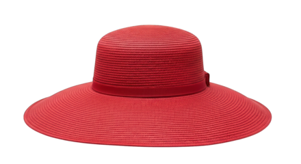 Elegant red wide-brimmed straw hat with a matching band, centered
