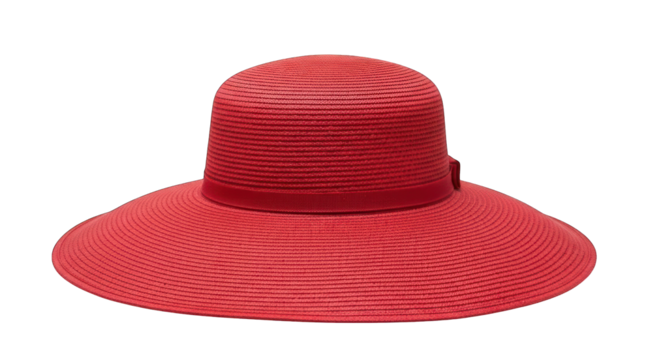 Elegant red wide-brimmed straw hat with a matching band, centered