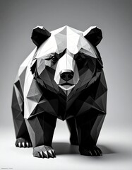 Dynamic firefly abstract origami bear in monochrome palette studio setting 3d artwork geometric design