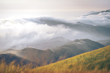 Mountain Range view point in Myanmar (Burma) with sea of cloud (Mulayit Taung) and sunrise