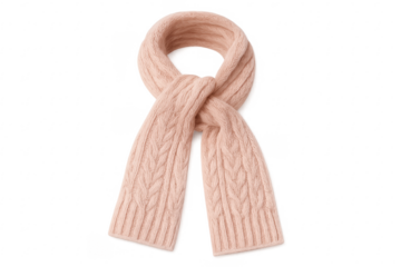 Pink knitted cable scarf keeping warm winter style