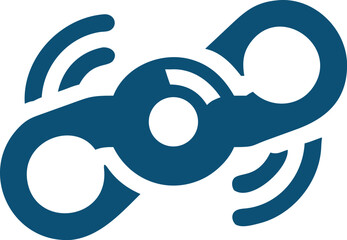 Abstract circular navy symbol showcases movement and symmetrical round shapes against a clean backdrop