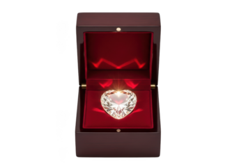 Heart shaped diamond ring in wooden box, engagement, love, romance, jewelry, precious stone, gemstone isolated on transparent background