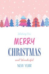 Hand drawn Christmas greeting card with abstract trees. Vector illustration