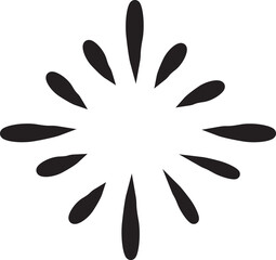 A bold, hand-drawn vector doodle element of a starburst or splash effect, featuring thick, radiating, teardrop-shaped rays. Perfect for emphasis, shine, or impact design.