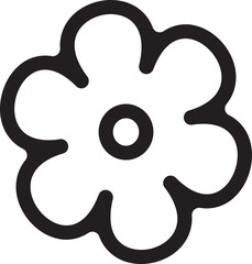 A cheerful, simple hand-drawn vector outline flower with five rounded petals and a center circle. Ideal doodle element for nature, spring, decor, or playful design.