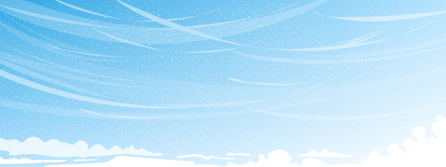 Sky blue background,Vector anime clear sky,cloud,snow with sunlight in sunny day morning Winter,Horizon nature landscape of snowy on cloudy, illustration banner weather season for Christmas background