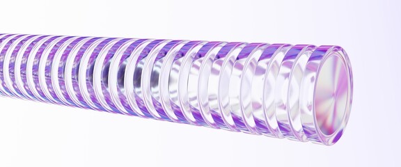 3D iridescent glass of transparent rings with violet reflections. Elegant futuristic structure for digital art, tech visuals, luxury branding, and modern design.