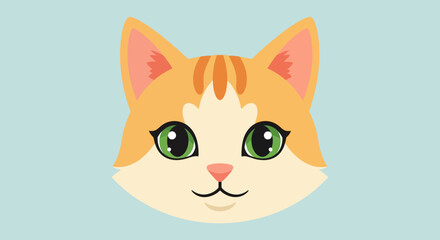 Cartoon Orange Tabby Cat Face with Green Eyes.