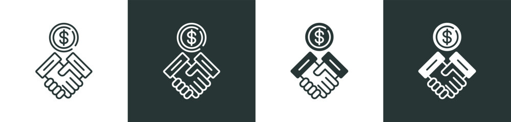 Business Handshake Icon Collection in Outline and Mixed Black and White Style