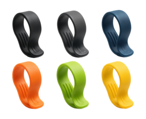 Flexible rubber clips for organizing and bundling cables behind a TV stand.