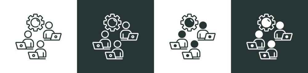Teamwork Icon Collection in Outline and Mixed Black and White Style