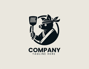 Obraz premium Quirky Ninja Chef Pig Vector Logo Illustration