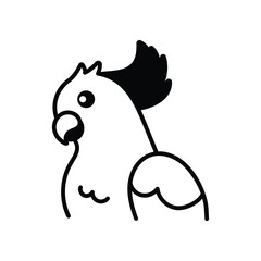 Black and white illustration of a cockatoo