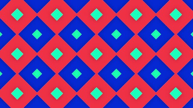 Abstract geometric pattern of red blue and green diamond shapes seamlessly arranged