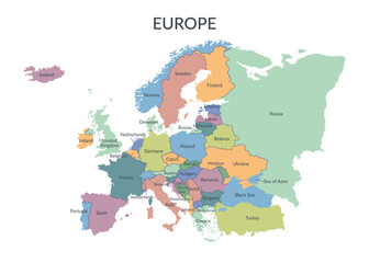 Obraz premium European countries borders in a flat style isolated on white background. Vector template.