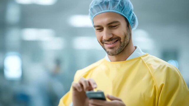 male technician updating RFID tags on surgical kits in bright sterile room soft scanner beep supply chain precision three quarter wide angle cinematic color correction gentle bac