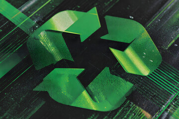 80s inspired green tech poster with retro futuristic recycling aesthetic and vibrant neon eco style