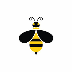 Cute cartoon bee illustration with black wings and yellow stripes.