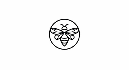 Minimalist line art bee logo icon in a circle.