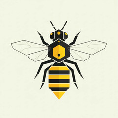 Stylized geometric honey bee with polygonal wings and hexagonal body.