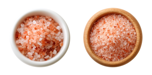 Coarse Himalayan Pink Salt Crystals in White Bowl isolated on a transparent background