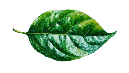 Vivid, close-up illustration of a single, vibrant green leaf on a solid black background