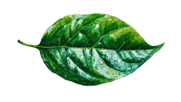 Vivid, close-up illustration of a single, vibrant green leaf on a solid black background - Powered by Adobe