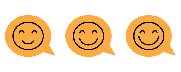 Smile, happy emoji icon set in line style
