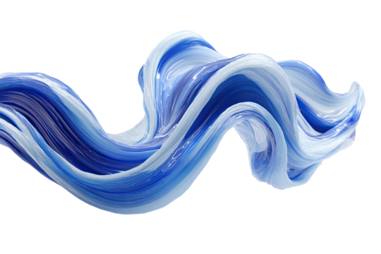 Dynamic abstract swirl of blue and white, fluid strokes on a black background
