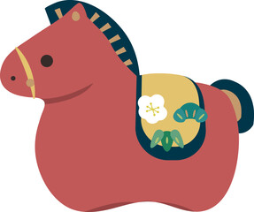 午年　赤い午の置物の可愛いアイコンイラスト　年賀状素材　干支　縁起物