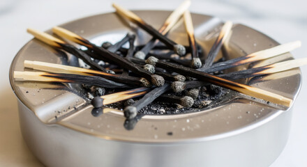 Symbol of Depletion and Burnout – Burnt Out Matches Pile