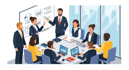 Business Team Meeting Around Conference Table Discussing Data.