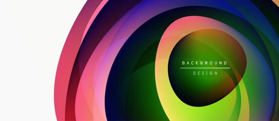 Fototapeta premium Abstract colorful layers create dynamic circular design. Gradient hues blend, forming modern background element. Text reads background design.