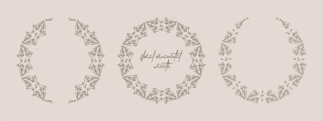 Vintage floral vector wreath. Foliage line art design for greeting card, wedding invitation, save the date.