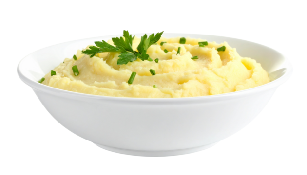 mashed potatoes in a bowl, isolated on transparent background