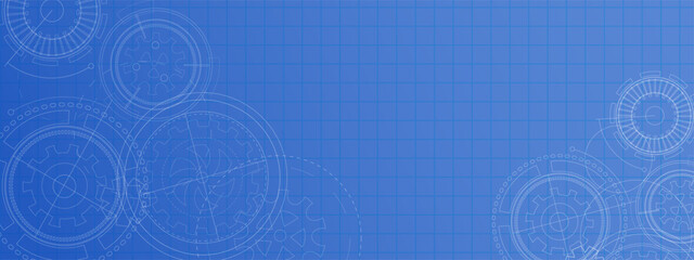 Fototapeta premium Abstract Technology Background with Gears. Mechanical Engineering drawing. Technical sketch. Industrial blueprint. Vector illustration.
