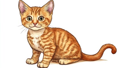Orange kitten sits on blank background. Art for children books, pet websites
