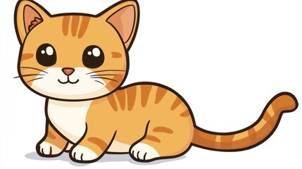 Orange striped cat sits, vector, on white, illustration for children's book or web use