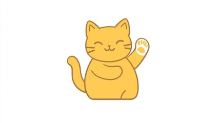 Smiling orange cat waving on white backdrop, possible for greeting cards, banners, or simple designs