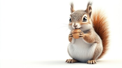 Squirrel holding nut, isolated on white background. For education and nature related media use
