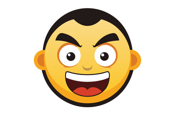 Cartoon character showing an evil smile with big eyes, and short black hair